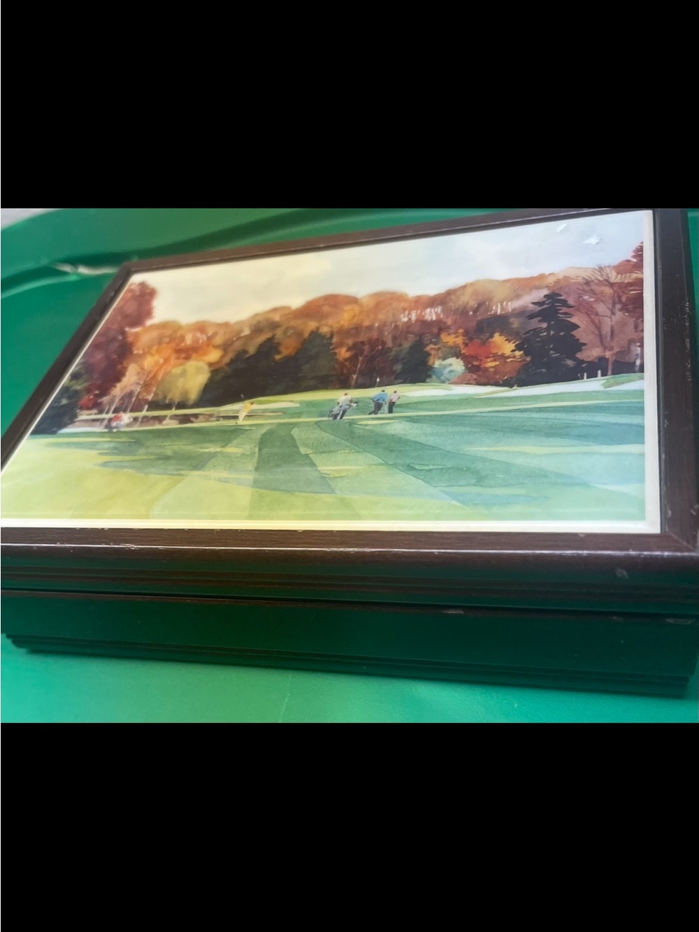 Wood Finish Decorative Keepsake Box with Golf Course Artwork - Brown